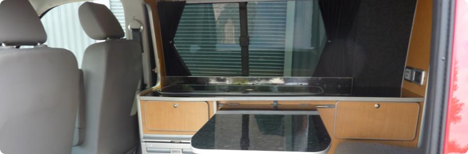 Kitchenette area of a converted VW T5
