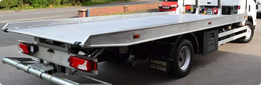 Aluminium slide bed recovery vehicle from the back